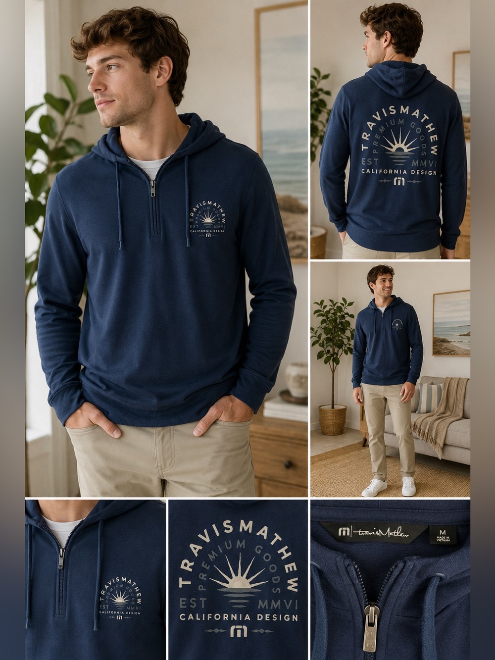 Travis Mathew Navy Zip-Up Hoodie with Drawstring Hood